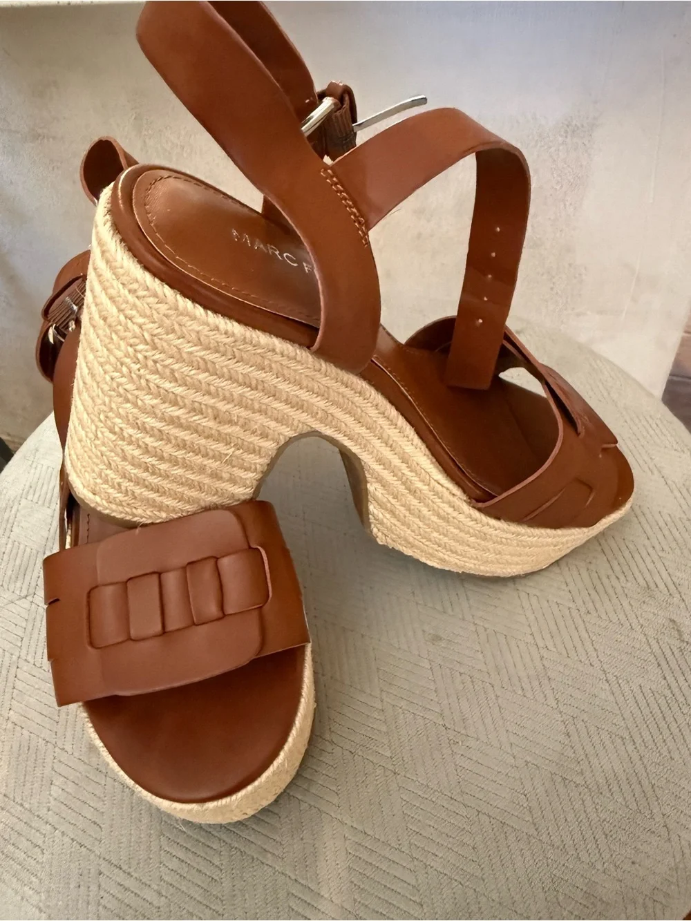 Marc Fisher Brown Leather Woven Platform Sandals